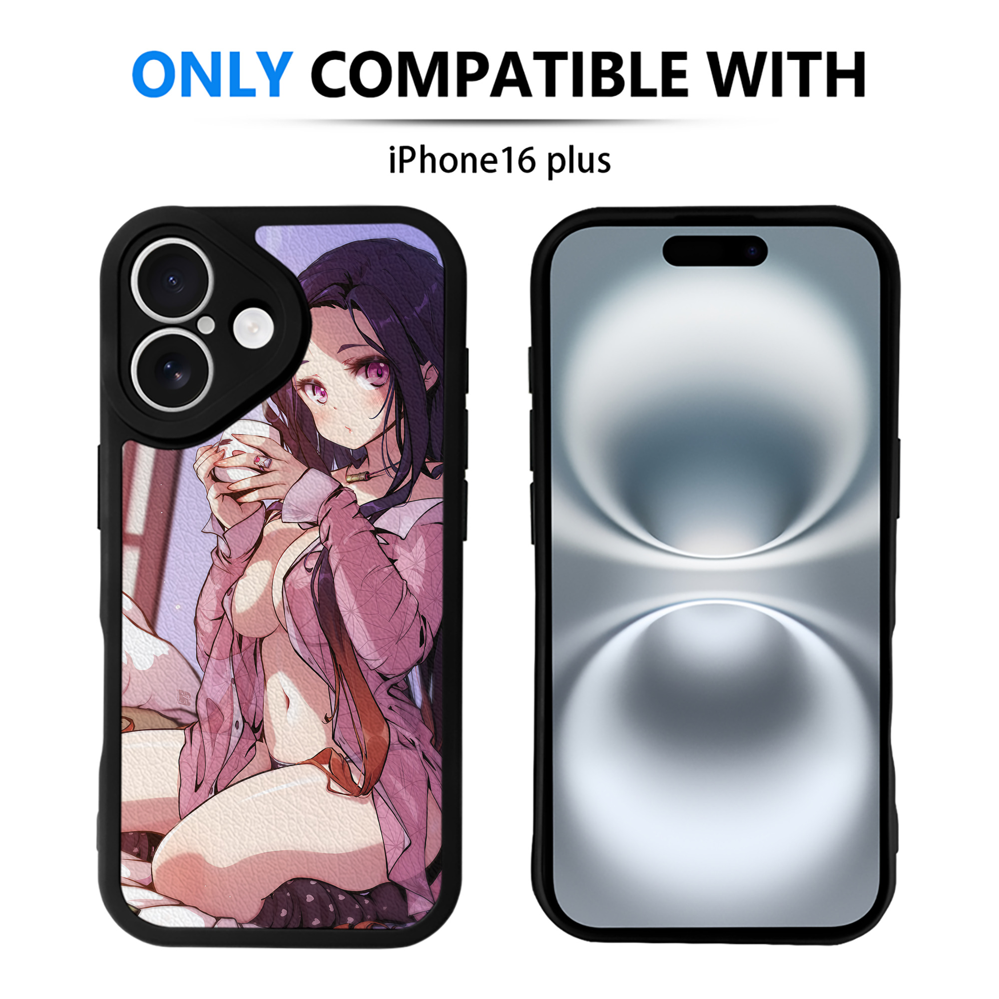 （画像用） 鬼滅の刃（きめつのやいば）竈門 禰󠄀豆子／かまど ねずこ Kamado Nezuko 【iPhone 16シリーズ対応】シリコンスマホケース（レザー調） 材質：シリコン